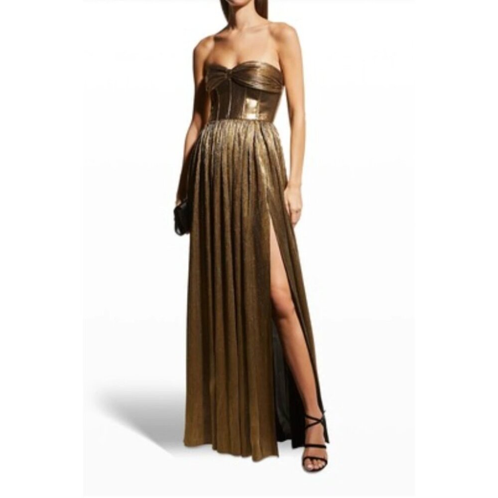 Bronx and Banco Metallic Gold Strapless Pleated Gown - Picture 16 of 16